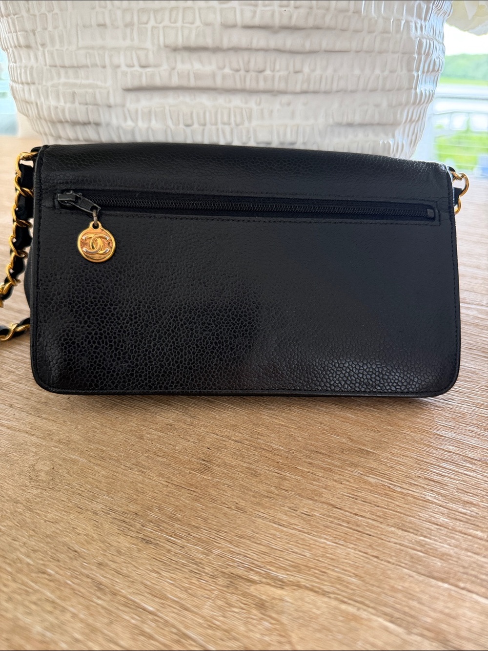 CHANEL Black Quilted Caviar Leather CC Wallet-On-Chain with Gold Chain - Picture 2 of 6
